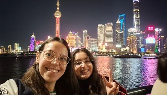 Oren Vaserman with a fellow Israeli student during their exchange semester in China